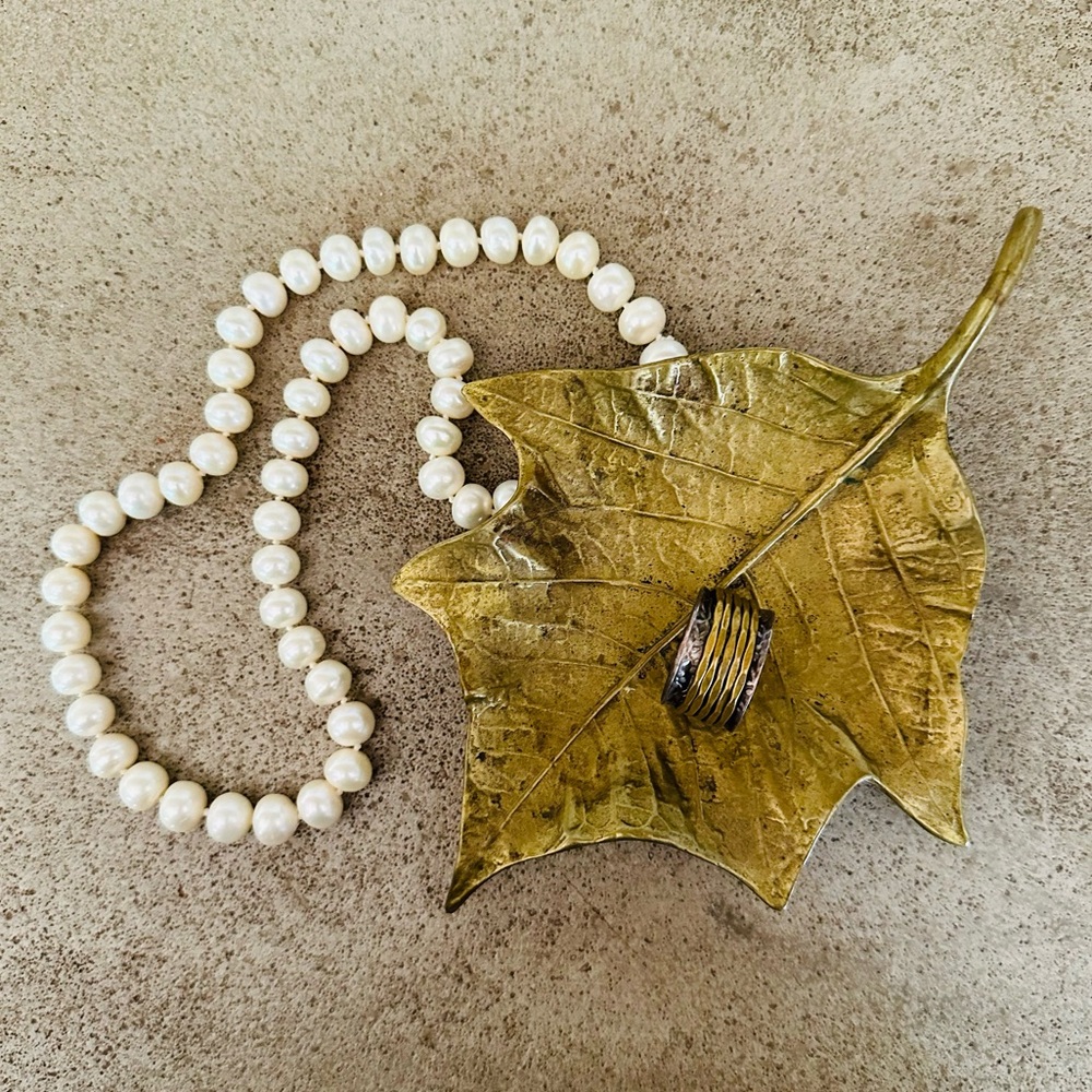 Vintage Brass Leaf Shaped Decorative Tray Poinsettia Brass Jewelry